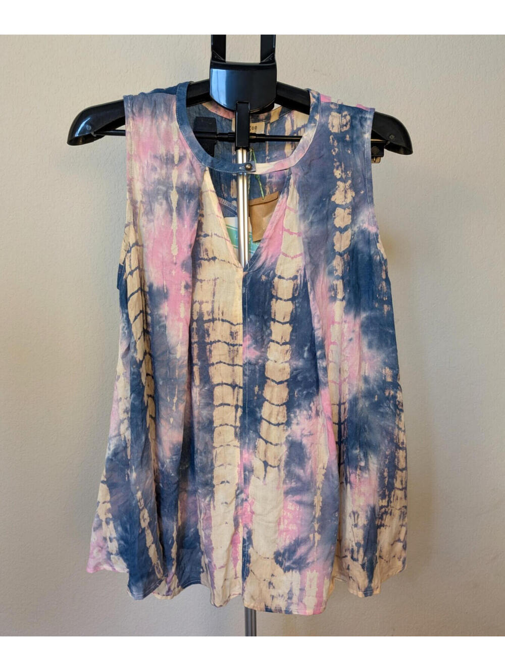 Boho Festival Umgee Tie-Dye Flowy Tunic Top Blue Pink NWT M